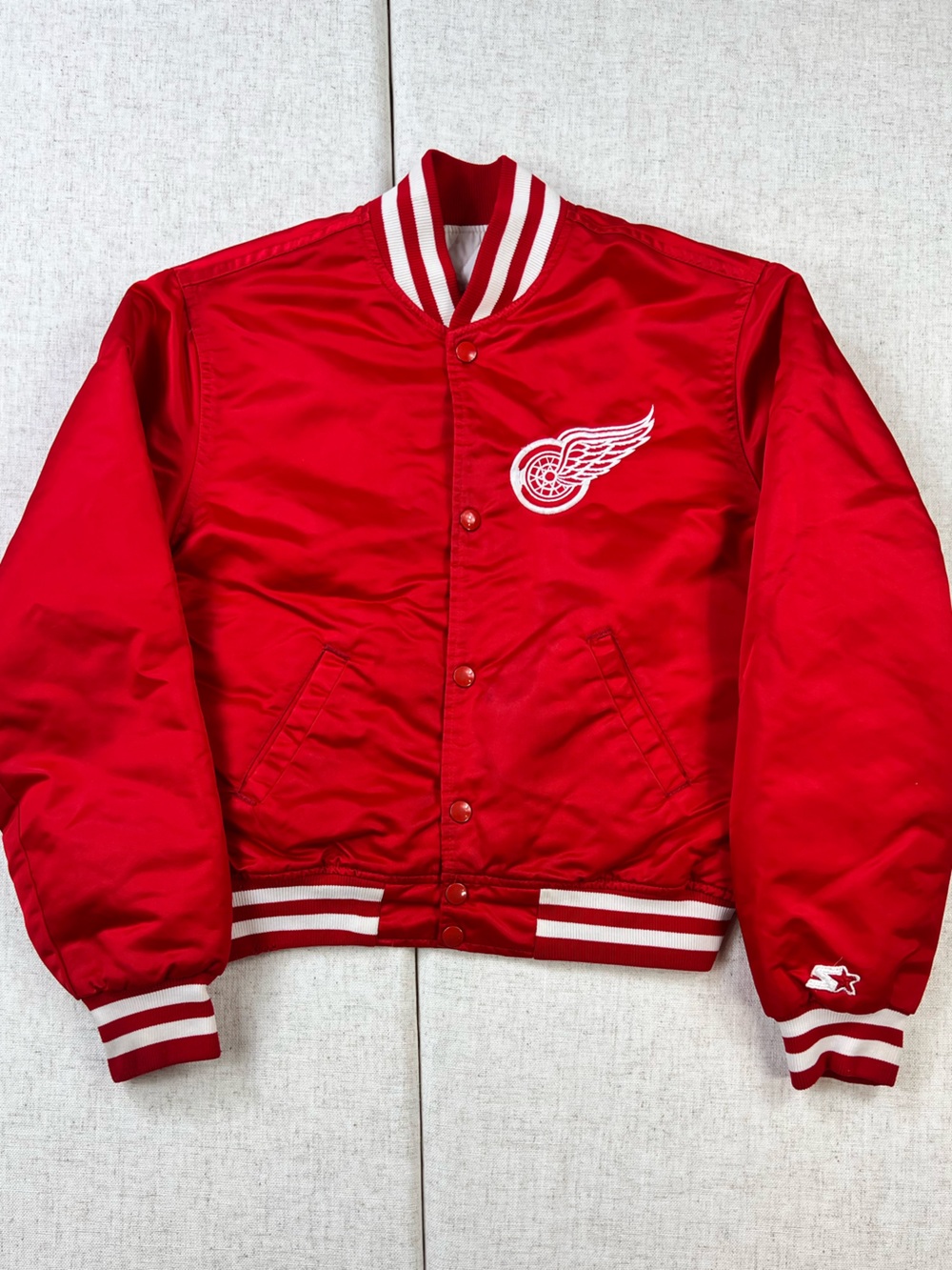 Vintage 80s Starter Detroit Red Wings NHL Satin Bomber Varsity Jacket Youth L
